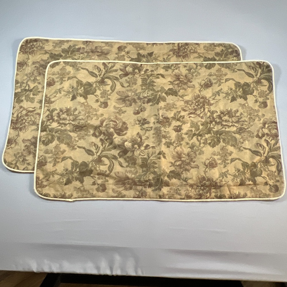 Set Of 2 Court Of Versailles King Pillow Shams 23"x38" Brown Floral Print Luxury